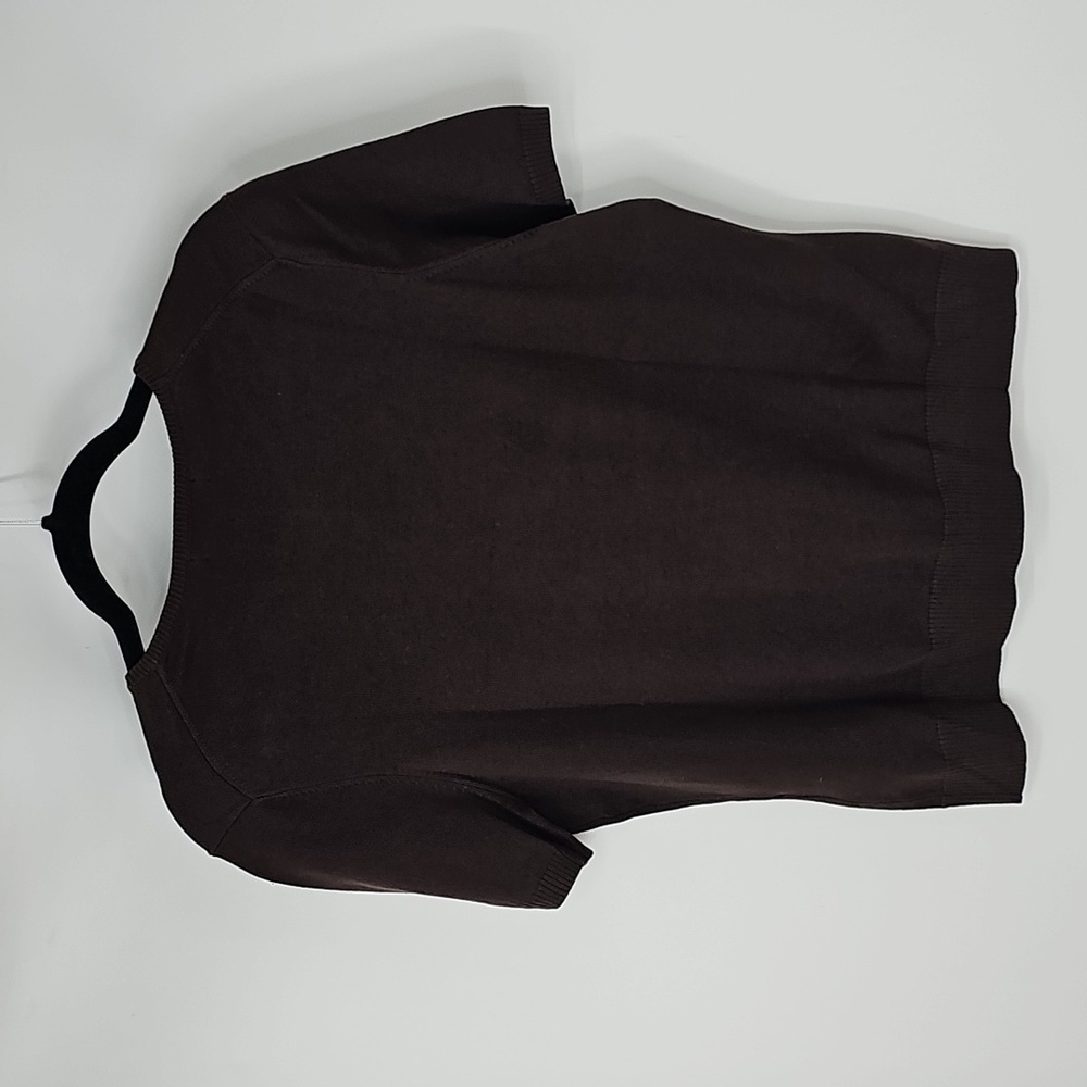 Lands' End Dark Chocolate Brown Scoop Neck Short Sleeve Knit Top‎ Office Minimal - Picture 8 of 9